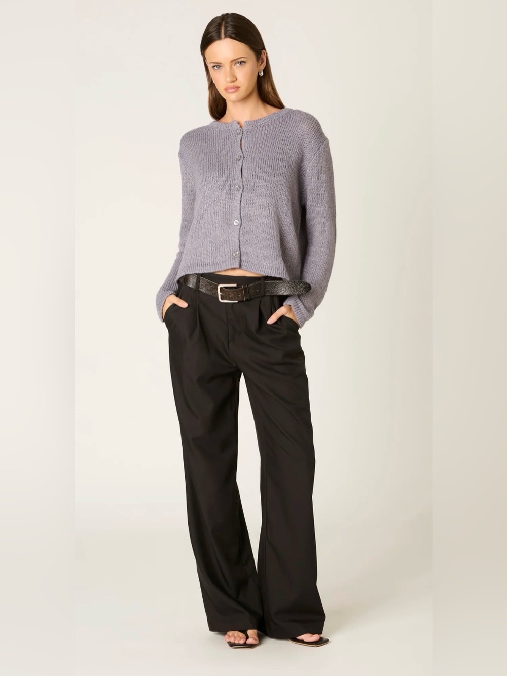 Classic Lavender Button-Front Women's Cardigan Sweater